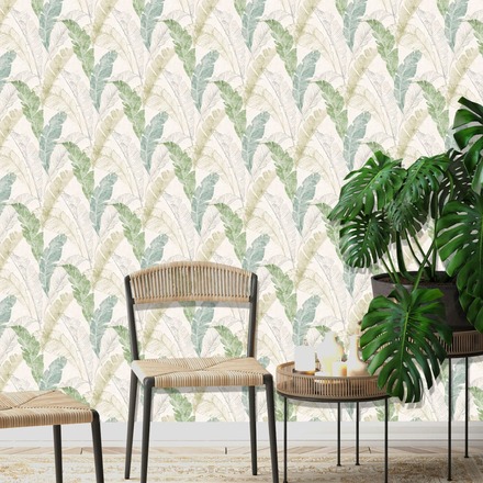 DUTCH WALLCOVERINGS Tapet tropiska blad grå och grön