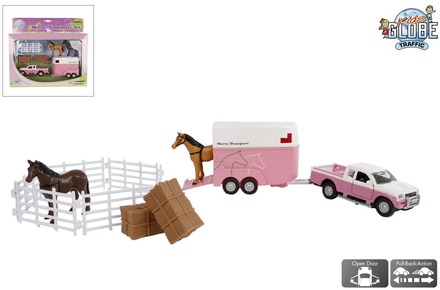 Kids Globe Mitsubishi med hästsläp och tillbehör rosa 27 cm