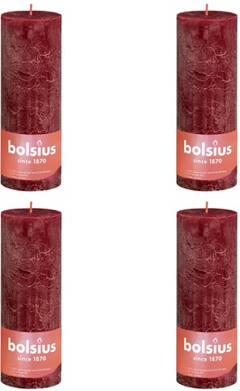 Bolsius Rustikke søylelys Shine 4 stk 190x68 mm fløyelsrød