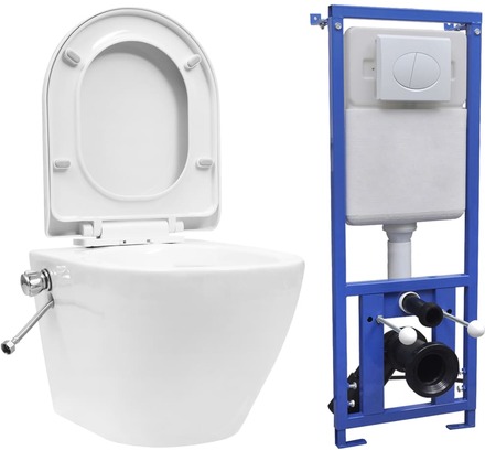 vidaXL WC a Muro senza Bordo con Sciacquone Nascosto Ceramica Bianco