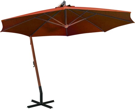 vidaXL Hängande parasoll med stolpe terrakotta 3,5x2,9 m granträ