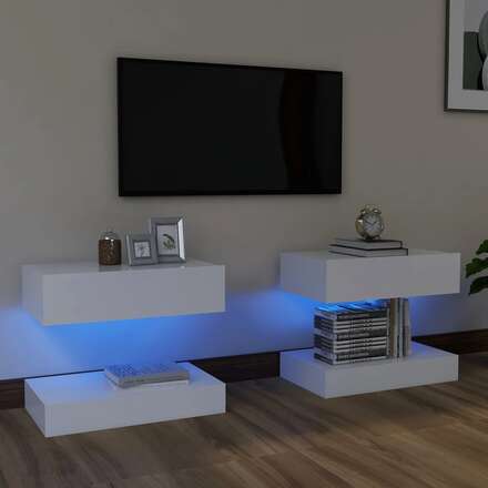 vidaXL TV-benker med LED-lys 2 stk hvit 60x35 cm