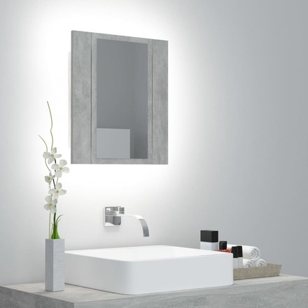 vidaXL Spegelskåp med LED betonggrå 40x12x45 cm akryl
