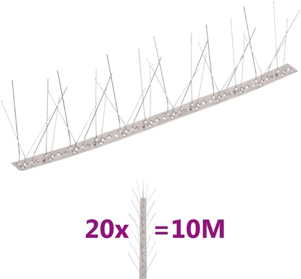 vidaXL 5-raders fågelpiggar i rostfritt stål 20 st 10 m