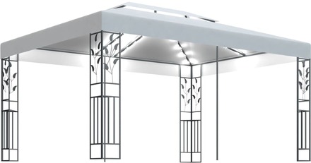 vidaXL Paviljong med dobbelt tak og LED-lysslynge 3x4 m hvit