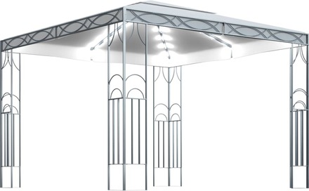 vidaXL Paviljong med ljusslinga LED 300x300 cm gräddvit