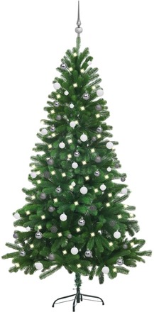 vidaXL Plastgran med LED och julgranskulor 180 cm grön