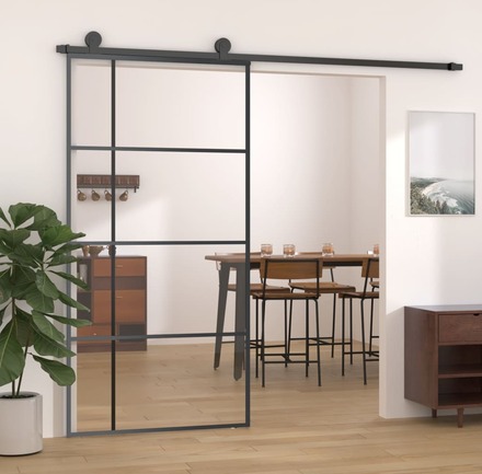 vidaXL Skjutdörr ESG-glas och aluminium 102,5x205 cm svart