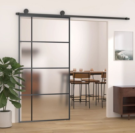 vidaXL Skjutdörr frostat ESG-glas och aluminium 102,5x205 cm svart