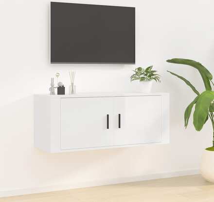 vidaXL Väggmonterad tv-bänk vit högglans 100x34,5x40 cm