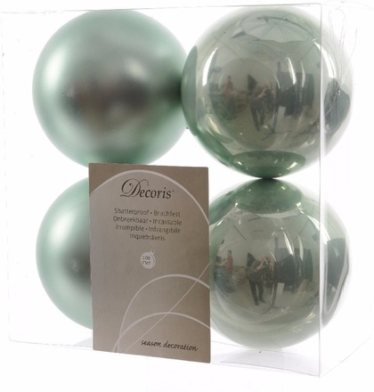Decoris Kerstballen - 4 st - mintgroen - kunststof mat/glans - 10cm