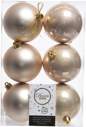 Decoris Kerstballen - 6st - champagne kunststof - mat/glans - 8 cm