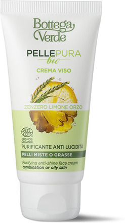 Pelle pura bio - Crema viso purificante, anti lucidità, con estratto di Zenzero bio, succo di Limone e acqua di Orzo bio - pelli miste o grasse