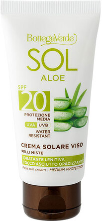 SOL Aloe - Crema solare viso - idratante lenitiva, tocco asciutto opacizzante - con succo di Aloe - protezione media SPF20 (50 ml) - water resistant - pelli miste