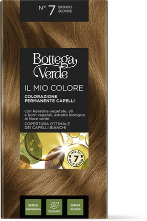 IL MIO COLORE - Colorazione permanente capelli - con Keratina vegetale, oli e burri vegetali, estratto biologico di fiore di Verbasco - COPERTURA OTTIMALE DEI CAPELLI BIANCHI - BIONDO N7