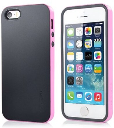 SPIGEN silikonecover m. bumpersider af plast til iPhone 5/5S/SE - Sort/Pink