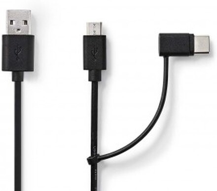 2 i 1 kabel | USB 2.0 | USB-A han | USB Micro-B han / USB-C Han | 480 Mbps | 1.00 m | Nikkelplatere