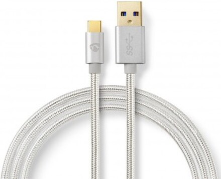 USB-kabel | USB 3.2 Gen 1 | USB-A han | USB-C Han | 5 Gbps | Guldplateret | 2.00 m | Runde | Flette
