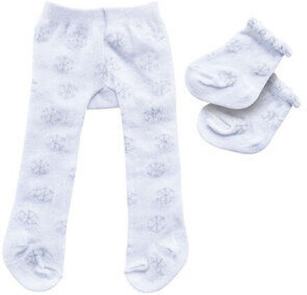Dukke tights med sokker - snefnug, 28-35 cm