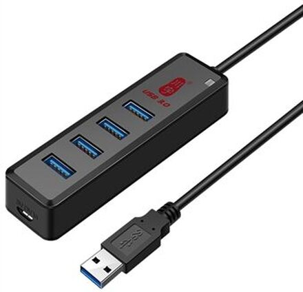 KAWAU H302-100CM Magnetic Design USB Splitter Multi USB Port Expander med Micro-B Charging Port 4-po