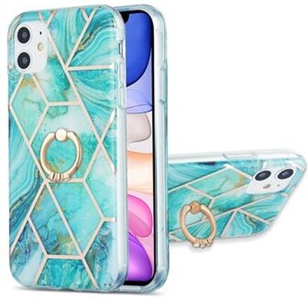 2.0mm IMD IML Electroplating Marble Pattern Phone Case TPU Back Cover with Finger Ring Kickstand for