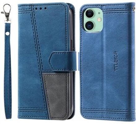 TTUDRCH For iPhone 12 mini 004 Skin-touch Leather Splicing Phone Case RFID Blocking Wallet Stand Pr
