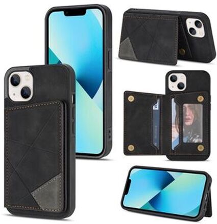 For iPhone 13 mini Kickstand Card Pocket Imprinting PU Leather Phone Back Case with Line Splicing D