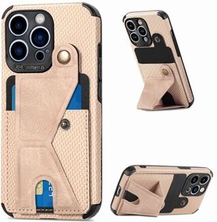 K-shape Kickstand Card Slot Phone Case for iPhone 13 Pro Max , Carbon Fiber Texture Anti-drop Leathe