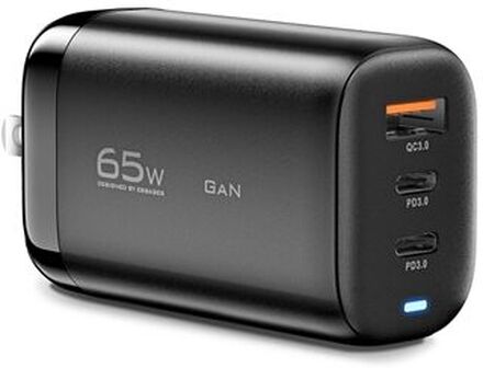 ESSAGER 65W GaN Travel Charging Dock USB-C+USB-A 3-Port US Plug Compact USB Wall Charger Power Adapt
