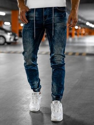 Granatowe spodnie jeansowe joggery męskie Denley RT9892