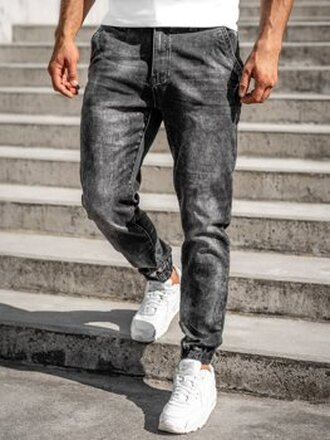 Czarne spodnie jeansowe joggery męskie Denley R31002S0