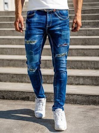 Granatowe jeansowe spodnie męskie slim fit Denley z paskiem 80034W0