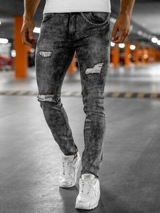 Czarne jeansowe spodnie męskie slim fit z paskiem Denley 6038S0
