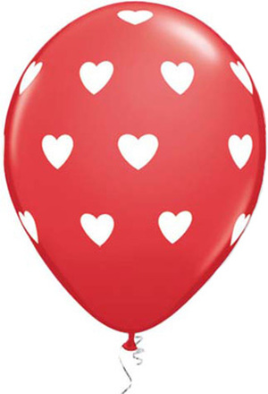 6 stk Store Røde og Hvite Ballonger med Hjerter 28 cm