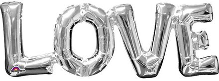 LOVE - Silverfärgad Folieballong för Luft 22x63 cm
