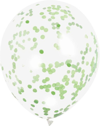 6 stk 30 cm Genomskinliga Ballonger med Grön Konfetti