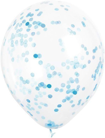 6 stk 30 cm Genomskinliga Ballonger med Ljus Blå Konfetti