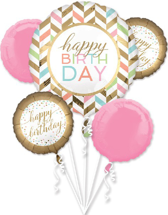 Happy Birthday Ballongbukett med 5 Folieballonger