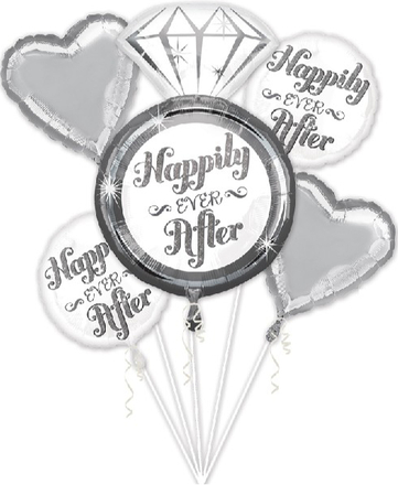 Happily Ever After - Silverfärgad Ballongbukett med 5 Folieballonger