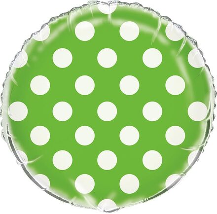 Limegrönt Folieballong med Vita Polka Dots 45 cm