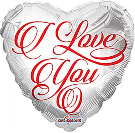 I Love You - Hjärtformad Silverfärgad Folieballong 46 cm