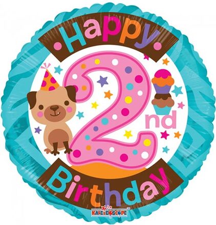 Happy 2 Birthday Girl - Folieballong 46 cm