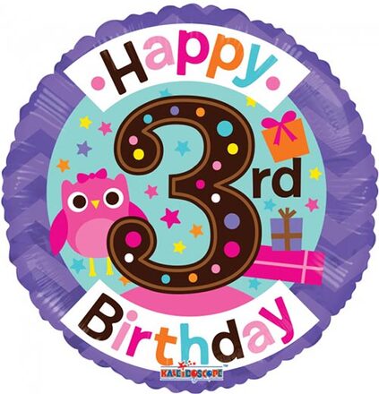 Happy 3 Birthday Girl - Folieballong 46 cm