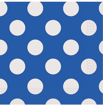 16 st Royalblå Servetter med Vita Polka Dots 33x33 cm