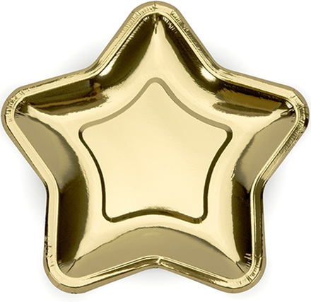 6 stk Guldfärgade Stjärnformade Små Papptallrikar 18 cm