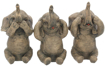 Hear No Evil, See No Evil - 3 stk Elefantfigurer 16 cm