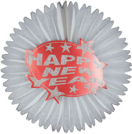 Rund Happy New Year Lampion - Röd Glittrande Dekoration 55 cm