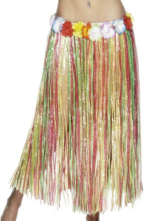 Flerfärgad Lång Hawaii-Kjol med Blomsterkant Runt Midjan