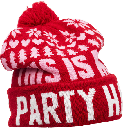 Röd Stickad Party Hat Luva med Julmotiv och Tofs