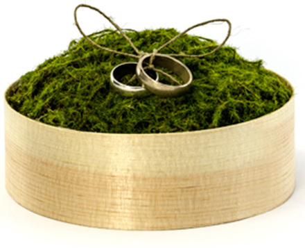 Trälåda med Grön Mossa till Ringar - Ringkudde 12 cm